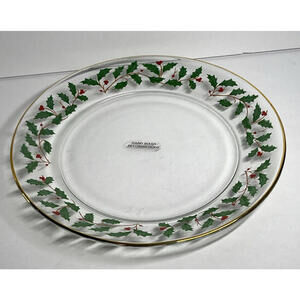 Arcoroc France Christmas Holly Berry 8" Dessert Plate Gold Rim, New Old Stock